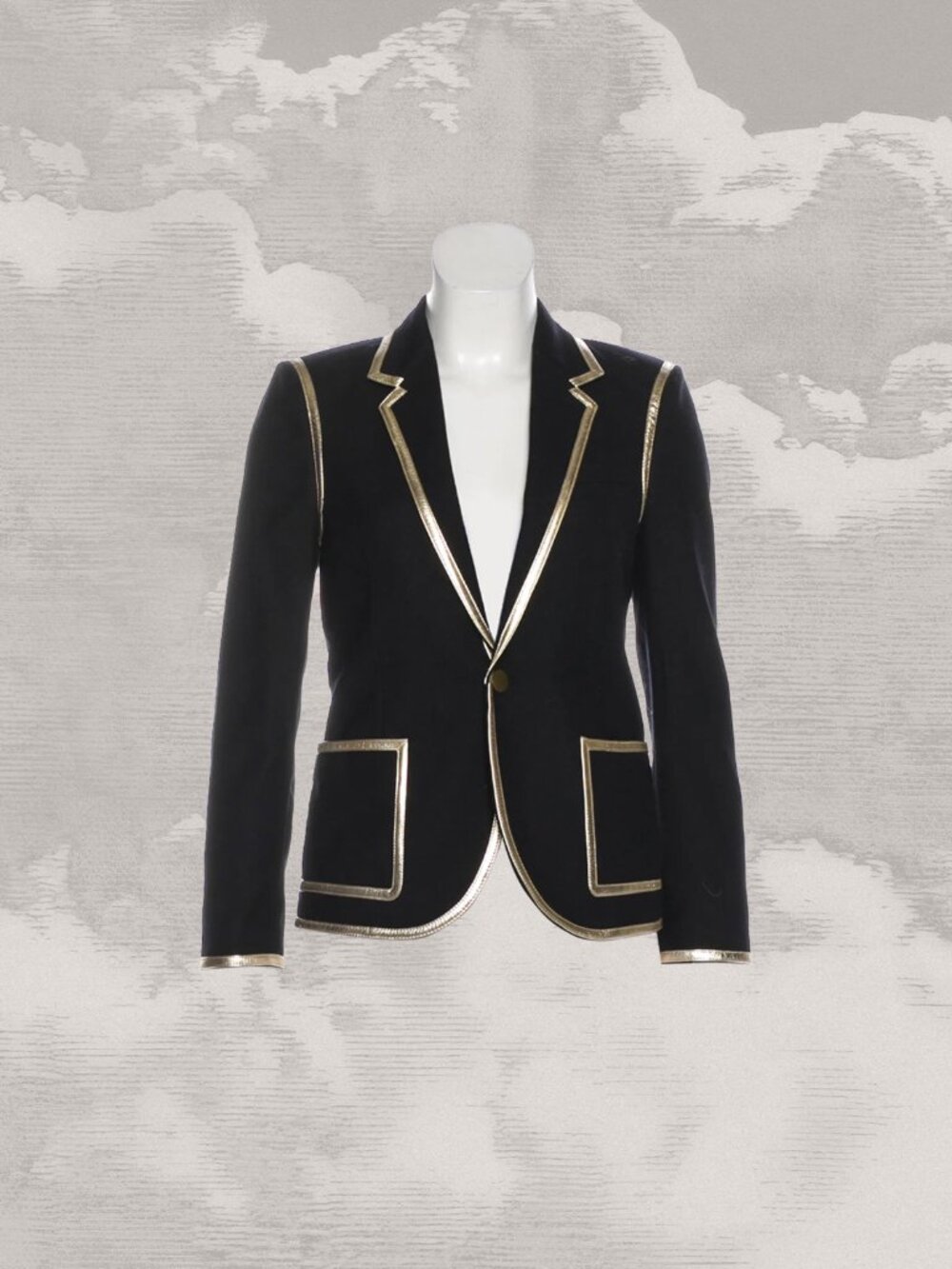 SAINT LAURENT Gold Trim Runway Blazer Black Wool Jacket yves FR 36